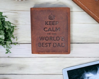 Keep Calm I'm The Worlds Best Dad Wallet Man Brown Distressed Hunter Real Leather Wallet Gents Gift Boxed Billfold Cardholder Wallet For Men