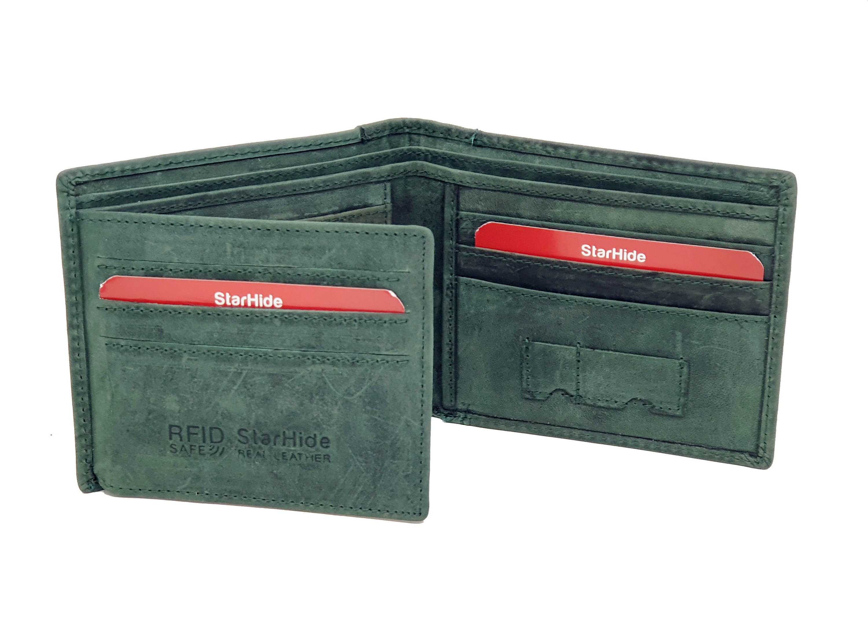 STARHIDE Handmade Wallets for Men UK, Genuine Distressed Hunter Leather, RFID Blocking Notecase Wallet, Coins and Id Card Holder