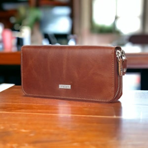 StarHide RFID SAFE Double Zipper Clutch Wallet for Women Genuine Leather 5605