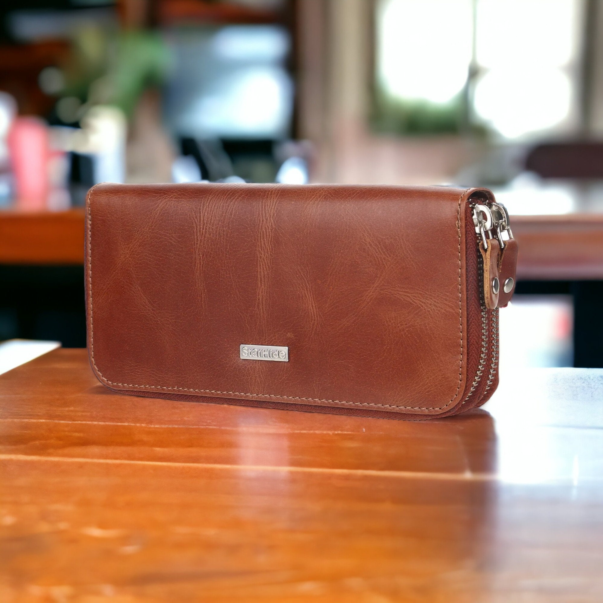 Retro Double Zipper Long Wallet With Wristlet, Heart Print Clutch Bag, Faux  Leather Mobile Phone Purse - Temu Germany