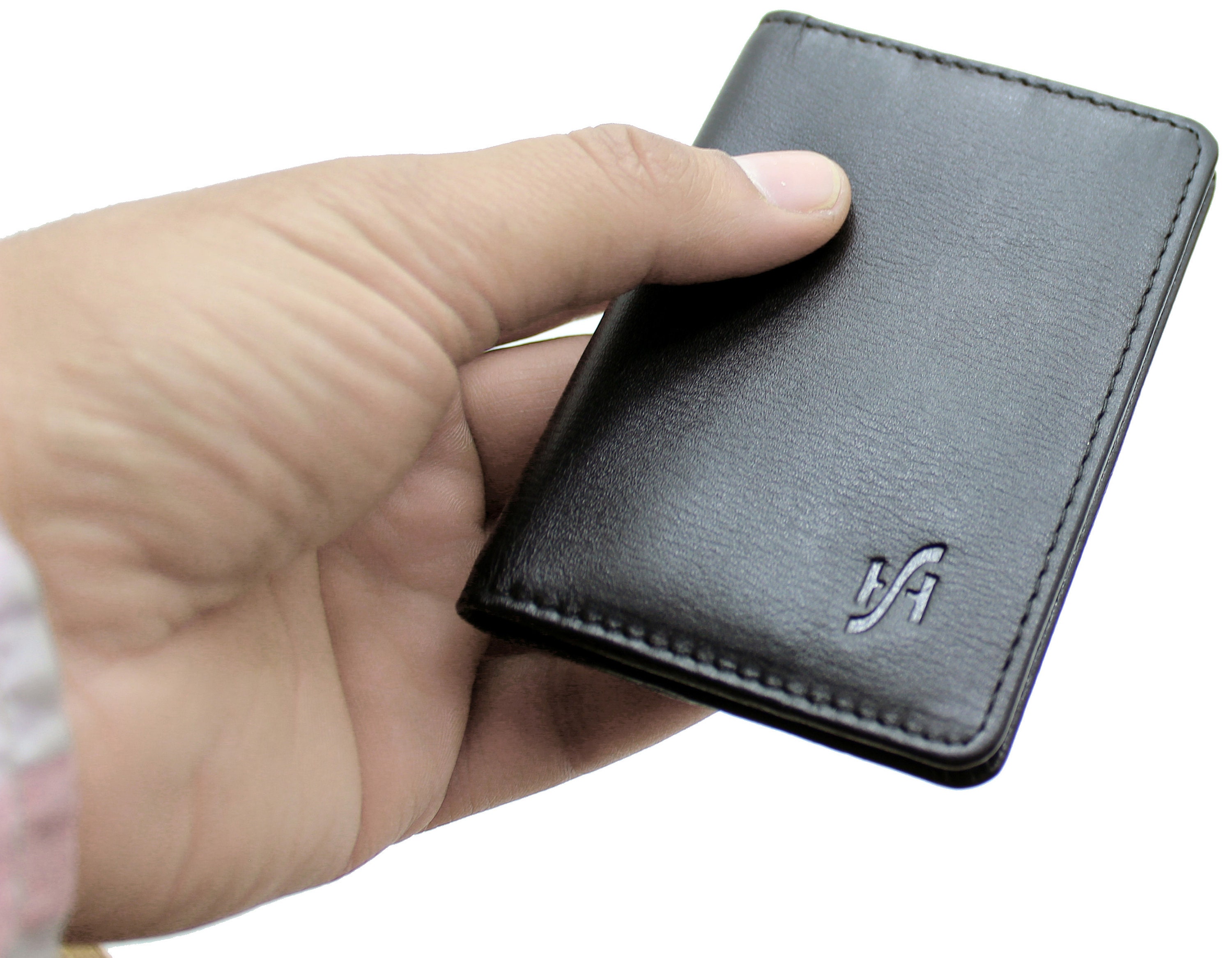 Premium Epi leather Credit Card Holder, Dark Green leather card