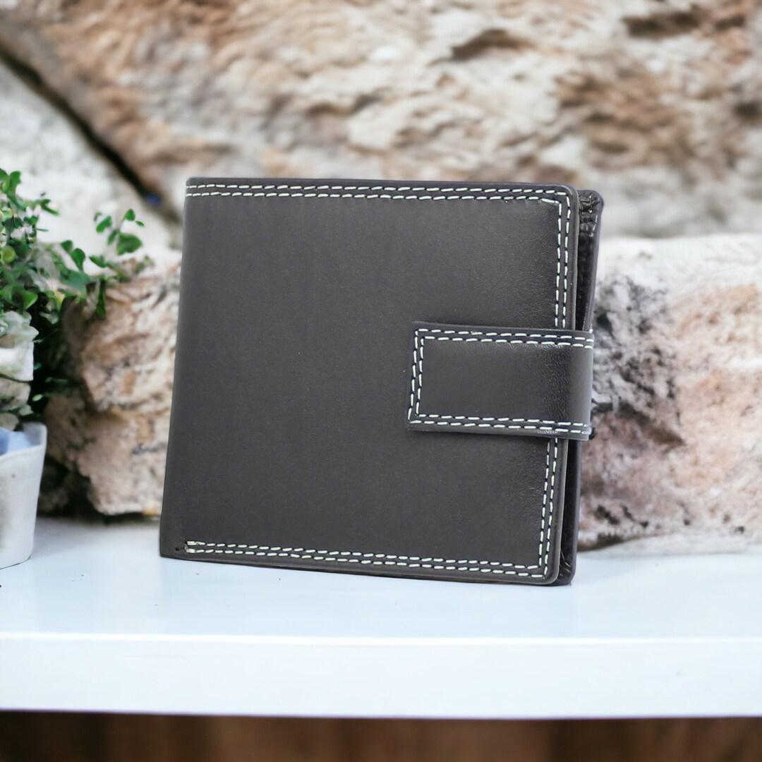 Mens Black Wallets Genuine Soft Leather Bifold Wallet Purse Etsy