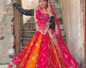 Buy Pink Georgette Rajputi Poshak: Zari Wedding Lehenga Online in
