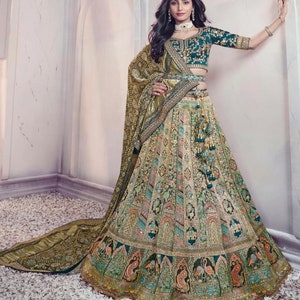 Embroidered Dola Silk Bridal Lehenga with Double Chunni in Multicolor Color