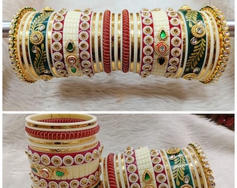 Saundaryam Fashions|Traditional Handmade Hand unique pattern Rajputi chura set /Rajwadi Bridal/ Bridal Chuda Set