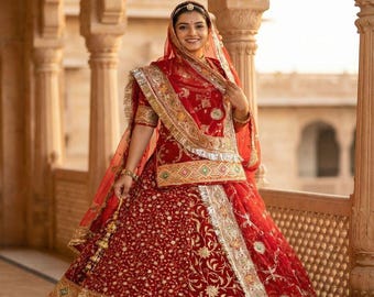 Premium Royal Georgette Contrast Rajputi Poshak – 7 Meter Flare Bridal Gher