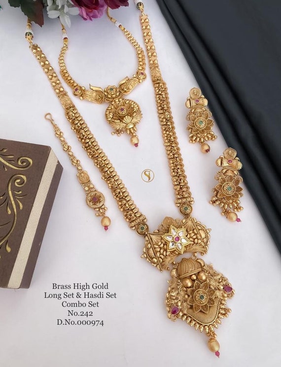 Buy Antique Gold Plated Lalita CZ Pendant Dori Necklace Earrings Set |  Tarinika