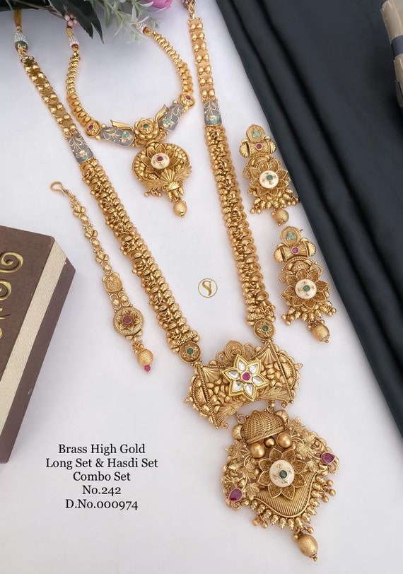 Designer 1 Gram Gold Plated Long Necklace Set – Adorn Dreams