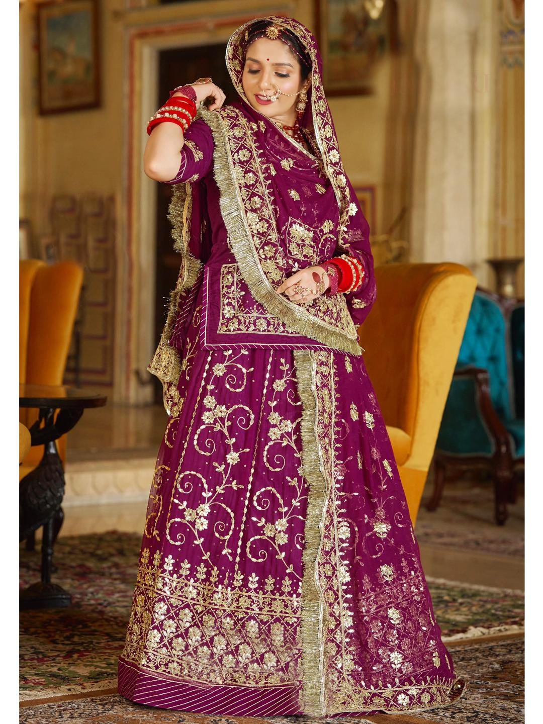 Buy Humarahi Pure Festive Wedding Gota Patti Work Rajputi Poshak