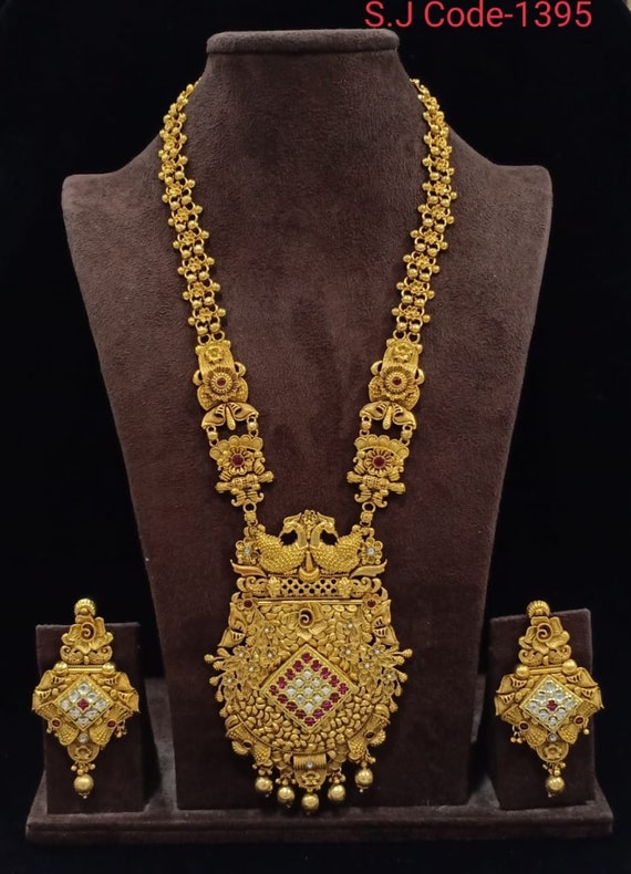 Rajwadi Gold Colol Bridal Long Necklace 