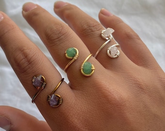 Crystal Healing Rings Wire Rings Dainty Gemstone Wire Wrapped Rings Gemstone Rings