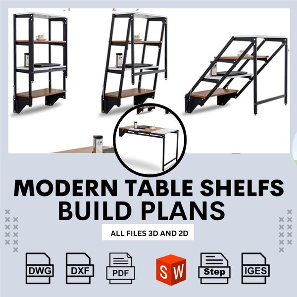 Build Plans Wall Folding Table, Convertible Folding Desk with Rotating Shelf, Dining Table for Space Saving Kitchen dxf dwg solidworks files