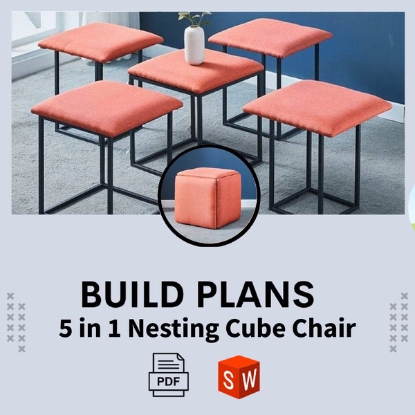 Build Plans 5 in 1 Nesting Cube Chair, Leather Square Stool Bench with Wheels for Living Room, Dining Room solid works iges step files