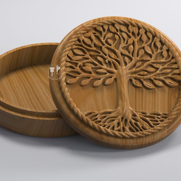 Tree of life jewelry box Stl cnc router files and 3D Print