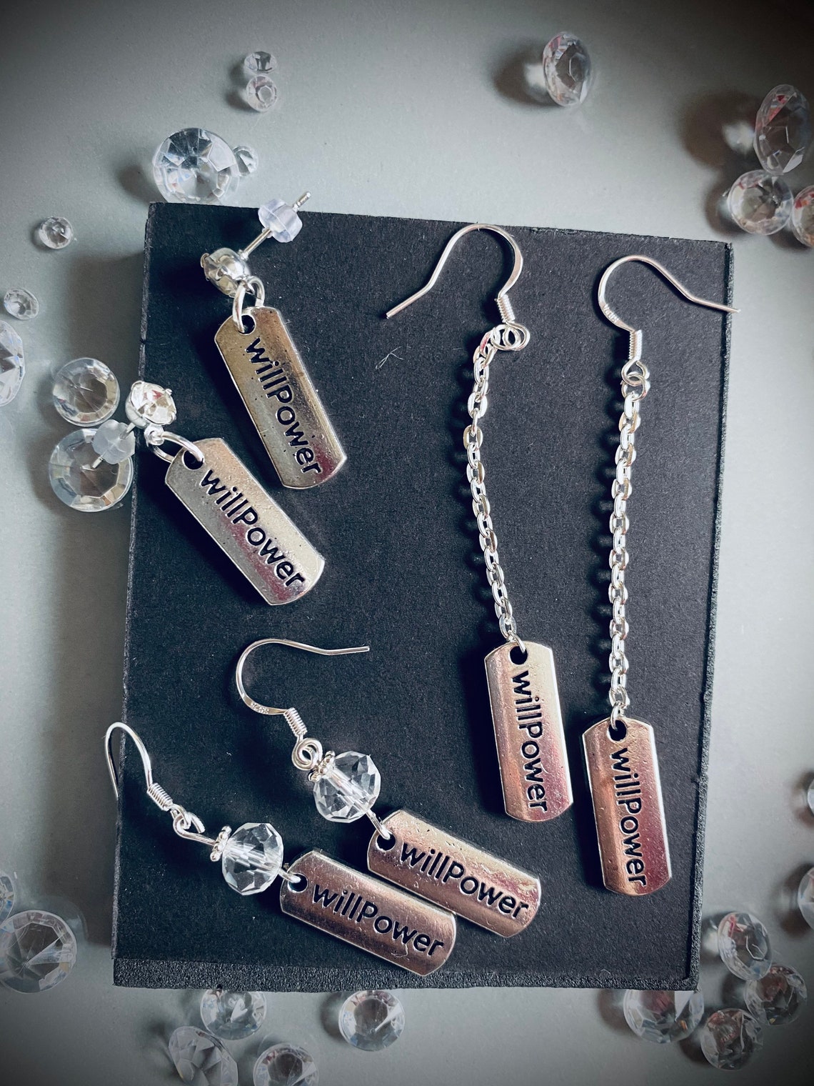 WillPower earrings text word earrings new Etsy