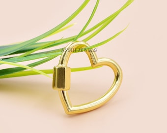 14K Yellow Gold Heart Carabiner Lock, Handmade Jewelry Connector (20x20 mm)