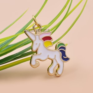 14K Yellow Gold Plated Unicorn Charm, Multi Enamel Charm, Beautiful Unicorn Charm, Necklace Unicorn Charm, Silver Unicorn Charms Jewelry