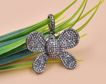 Handmade Sterling Silver Butterfly Pendant, Single Cut Diamond
