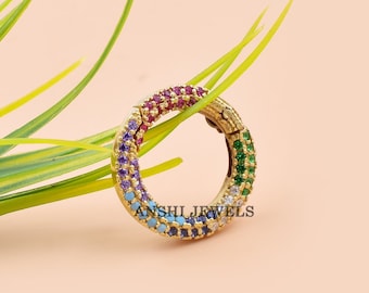 Gold Plated Sterling Silver Lock, Multi CZ Enhancer Charm, Handmade
