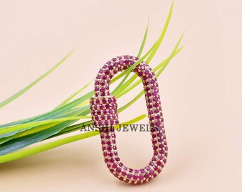 925 Silver Ruby Carabiner Necklace, Gold Plated, New Designer Carabiner Lock Jewelry