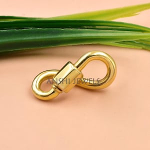 14k Gold Plated Infinity Shape Carabiner Clasp, Double Loop Necklace Connector