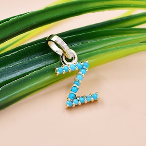 14K Yellow Gold Pave Diamond Letter, Turquoise Z Letter Charm, Make Own Letter Charm, Alphabet Letter Pendant, Necklace Charm Letter Jewelry