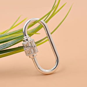 925 Silver Cubic Zirconia Baguette Lock, Necklace Jewelry Connector, Screw Carabiner Lock Jewelry