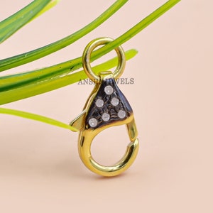 14K Yellow Gold & Grey Plated Finding Lock, Diamond Mini Lobster Lock, Woman Jewelry Connector Clasp Lock, Wholesale Lock Jewelry Supplier