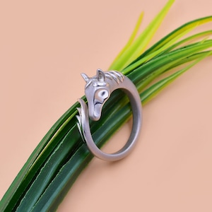 925 Sterling Silver Horse Ring, Vintage Horse Head & Tail Shape Ring Jewelry, Gift For Horse Lover, Natural Silver Equestrian Ring Jewelry