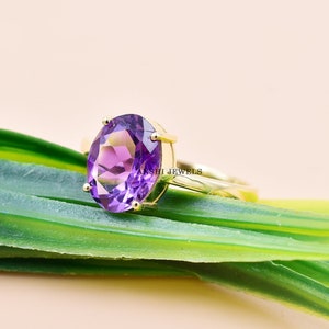 14K Yellow Gold Band Ring, Amethyst Gemstone Band Ring, Gemstone Band Ring, Oval Cut Amethyst Band Ring, New Designer Woman Band Ring