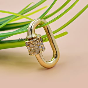 14K Yellow Gold Carabiner Lock Diamond Screw Mini Carabiner Lock Jewelry