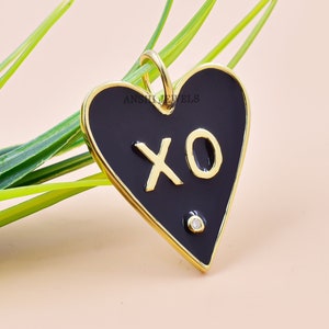 XO Letter Heart Charm, Diamond Heart Charm, Black & White Enamel Heart Charm, Initial Heart Charm, 925 Silver Heart Charm Pendant Jewelry