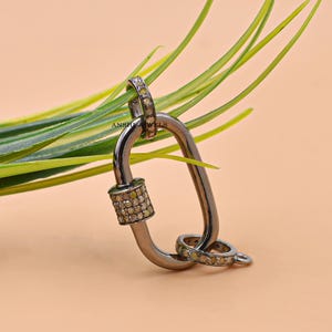 925 Silver Connector Carabiner Lock, Diamond Screw Lock, Woman Jewelry Connector Lock