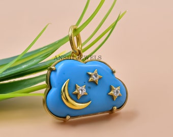 Handmade Sterling Silver Turquoise Moon Star Cloud Pendant