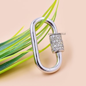 14K White Gold Carabiner Lock, Single Cut Diamond Screw Lock, Jewelry Connector Lock, Designer Carabiner Lock, Gold Screw Lock