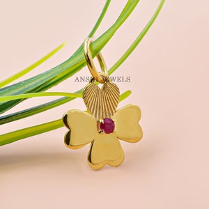 Ruby Topaz Mini Clover Charm Clover Charm For Necklace 925 Silver Clover Charm