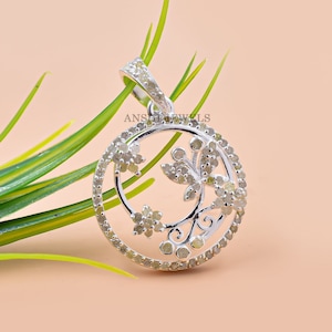 925 Silver Pave Diamond Pendant Designer Floral Pendant Jewelry