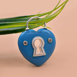 Turquoise Heart Padlock Handmade Carving Gemstone Padlock Jewelry