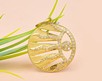 Handmade Diamond Evil Eye Pendant, 14K Yellow Gold Plated Sterling Silver