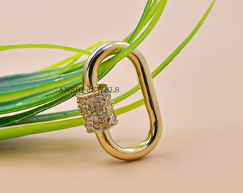 14K Yellow Gold Carabiner Necklace Jewelry Connector Diamond Screw Carabiner Lock