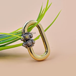 14K Yellow Gold Diamond Carabiner Lock Gray Plated Screw Carabiner Lock Jewelry