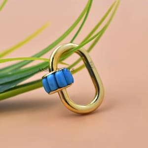 14K Yellow Gold Plated Turquoise Baguette Carabiner Lock Baguette Screw Lock Jewelry