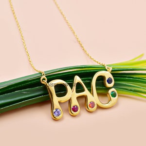 14K Yellow Gold Plated Bubble Letter Necklace PAC Custom Initial Bubble Letter Necklace Jewelry