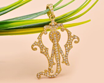 Custom Letter 14K Gold Plated Diamond Monogram Jewelry