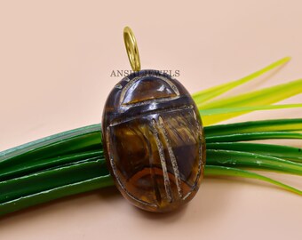 Tiger Eye Scarab Pendant Carving Gemstone Scarab Charm Pendant Jewelry