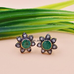 14K Yellow Gold Plated Stud Earrings, Black Rhodium Stud Earrings, Pave Diamond Drop Earrings, Women&#39;s Earrings