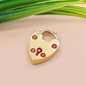 925 Silver Heart Padlock 14K Yellow Gold Plated Heart Padlock Enamel Heart Padlock Jewelry