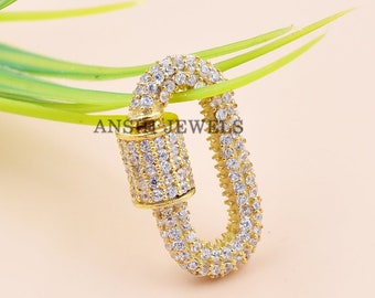14K Yellow Gold White Cubic Zirconia Carabiner Lock Jewelry