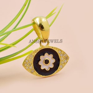 Charm plaqué or jaune 14 carats, breloque diamant mauvais œil, deux breloques mauvais œil émaillé, breloque porte-bonheur émaillé femme, bijoux à breloques en gros
