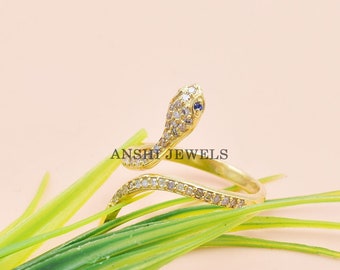 Bague Serpent Yeux Diamant Cz Plaqué Or 18k – Taille 54 – Neuf Avec étiquettes – Femme